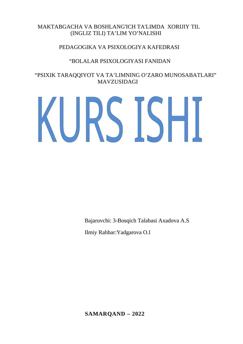 XORIJIY TIL (INGLIZ TILI) TA’LIM YO’NALISHI