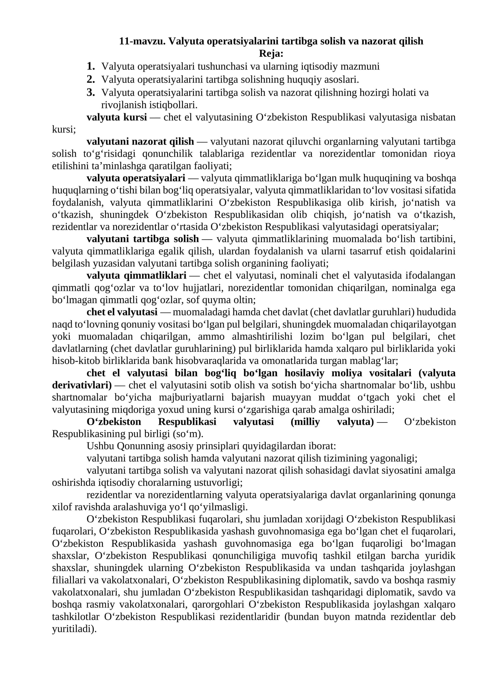 Valyuta operatsiyalarini tartibga solish va nazorat qilish
