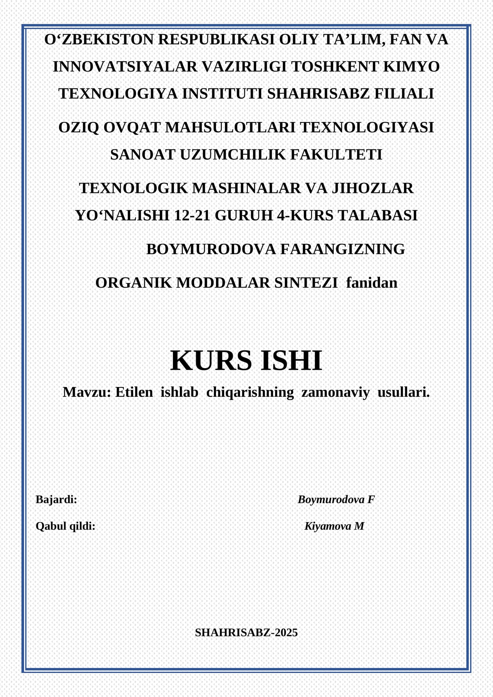 Etilen ishlab chiqarishning zamonaviy usullari