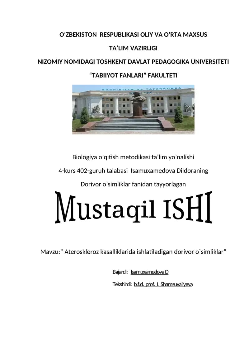 Biologiya o’qitish metodikasi ta’lim yo’nalishi