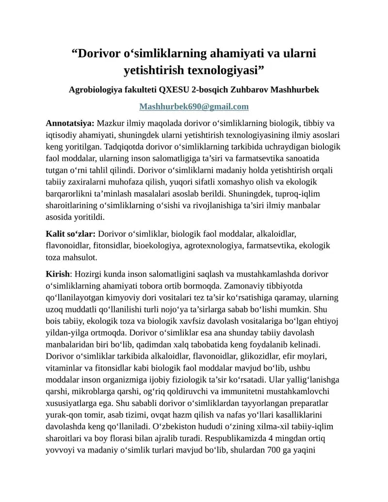 Dorivor osimlik yetishtirish