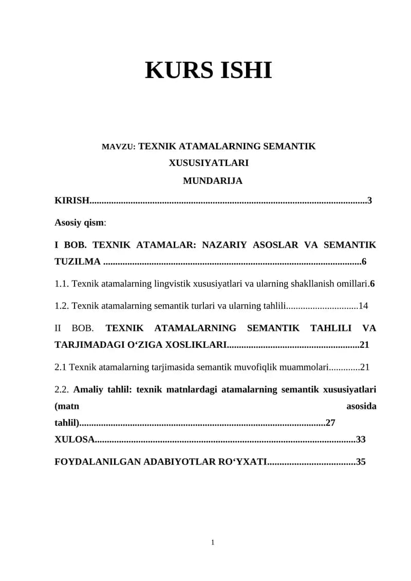 TEXNIK ATAMALARNING SEMANTIK XUSUSIYATLARI