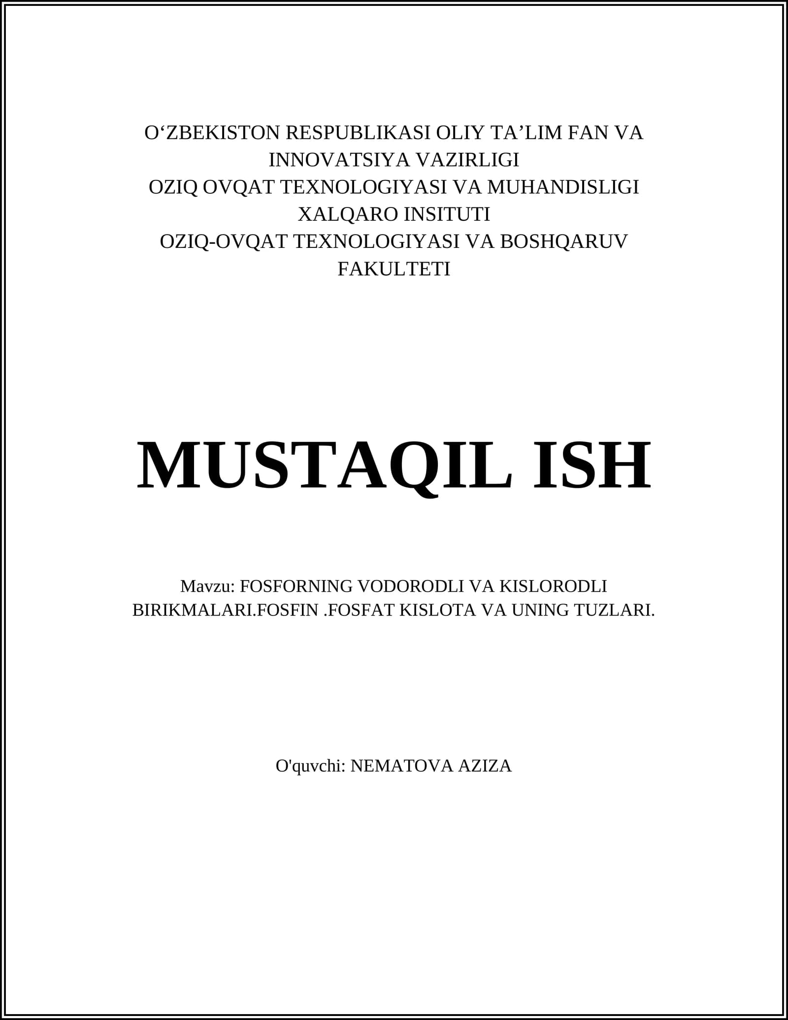 Fosforning vodorodli va kislorodli birikmalari.Fosfin.Fosfat kislota va uning tuzlari