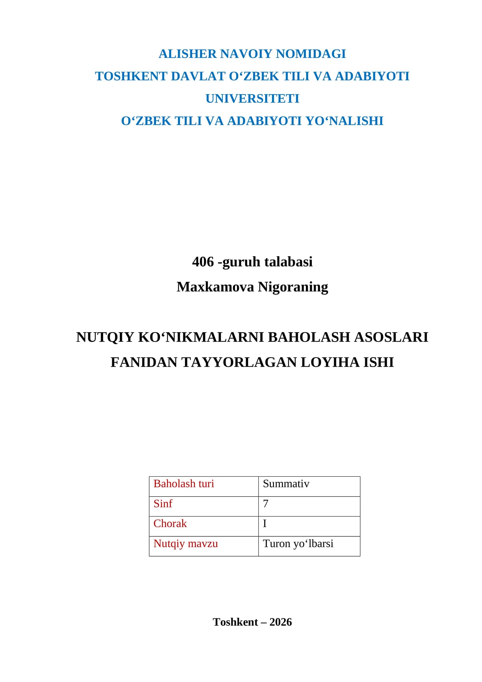 NUTQIY KO‘NIKMALARNI BAHOLASH ASOSLARI