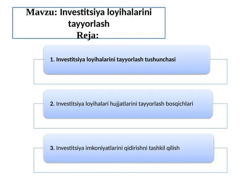 Investitsiya loyihalarini tayyorlash