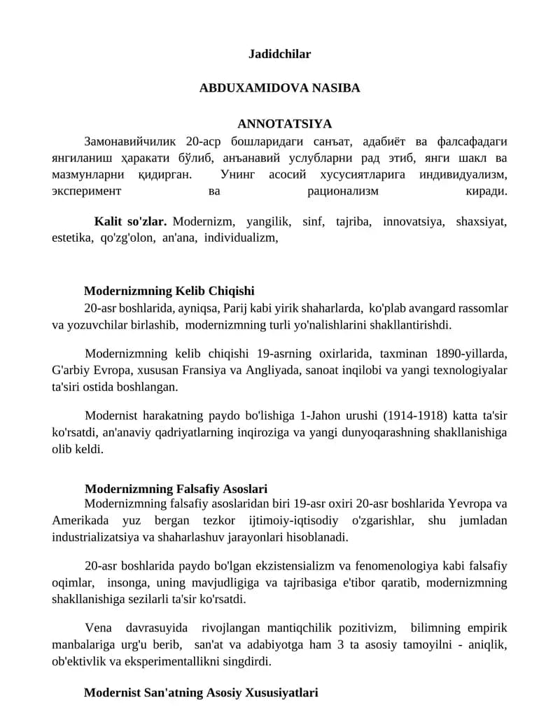Modernizmning Kelib Chiqishi