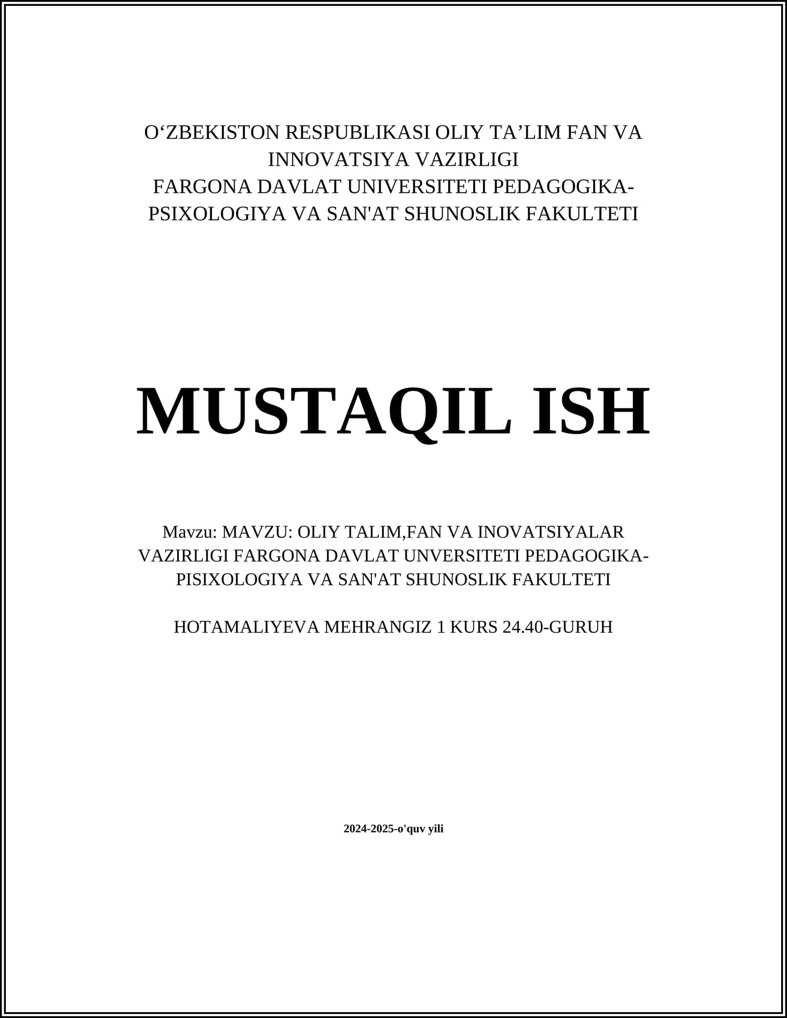 Oliy ta’lim tizimidagi islohotlar