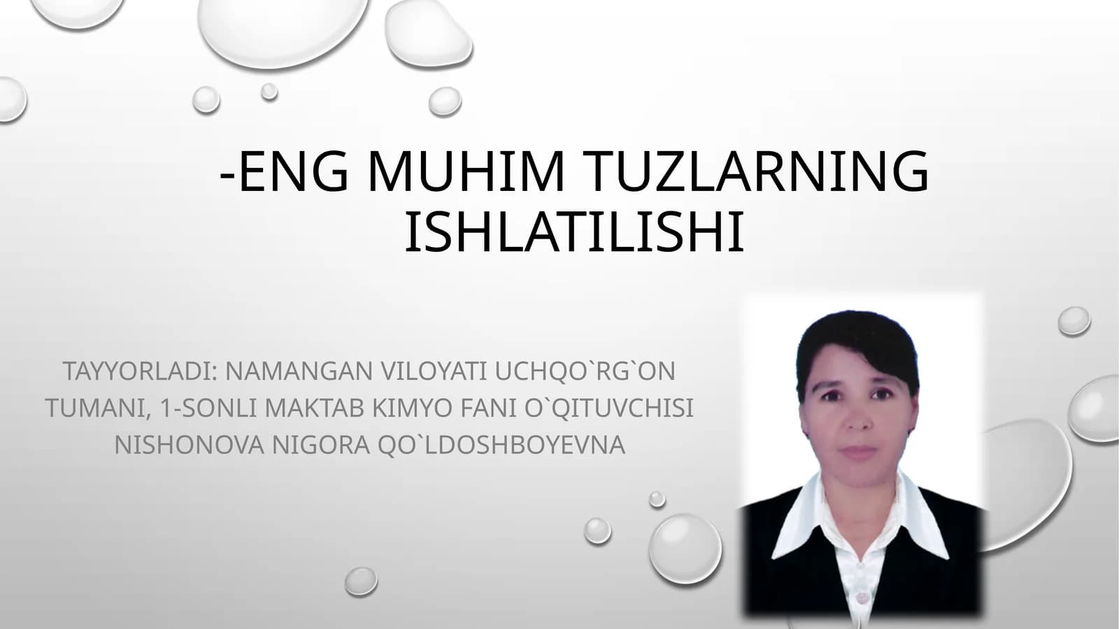 Eng muhim tuzlarning ishlatilishi
