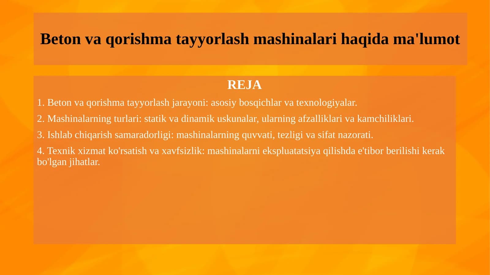 Beton va qorishma tayyorlash mashinalari haqida ma'lumot