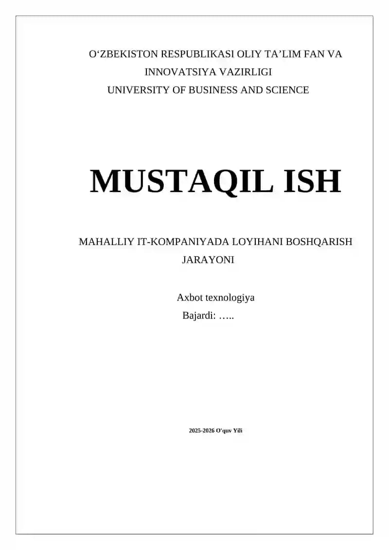 Mahalliy IT-Kompaniyada Loyihani Boshqarish Jarayoni