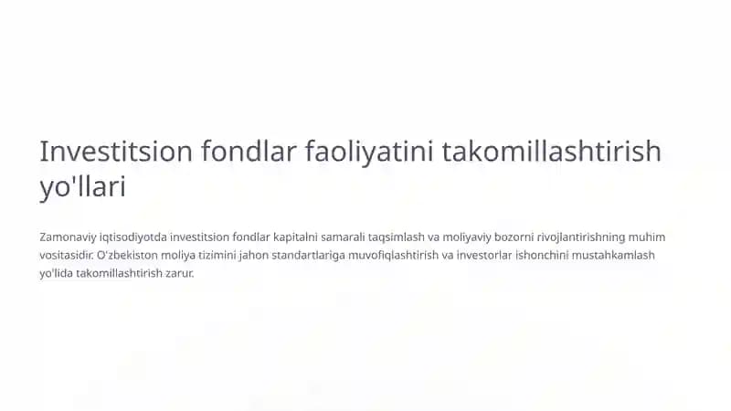 Investitsion fondlar faoliyatini takomillashtirish yo'llari