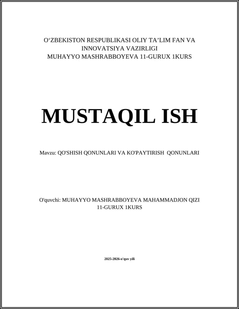 QO'SHISH QONUNLARI VA KO'PAYTIRISH QONUNLARI