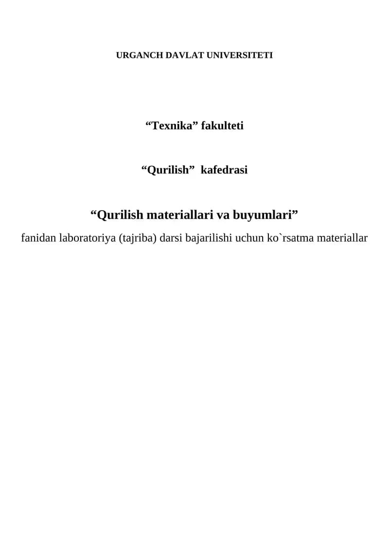 1-TAJRIBA ISHI. ASHYOLARNING FIZIK VA MEXANIK XOSSALARINI ANIQLASH USULLARI.