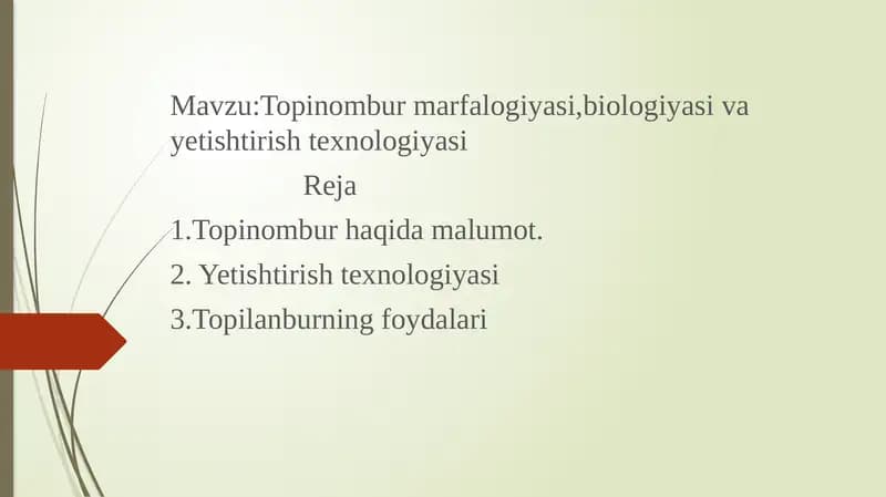Topinombur marfalogiyasi, biologiyasi va yetishtirish texnologiyasi