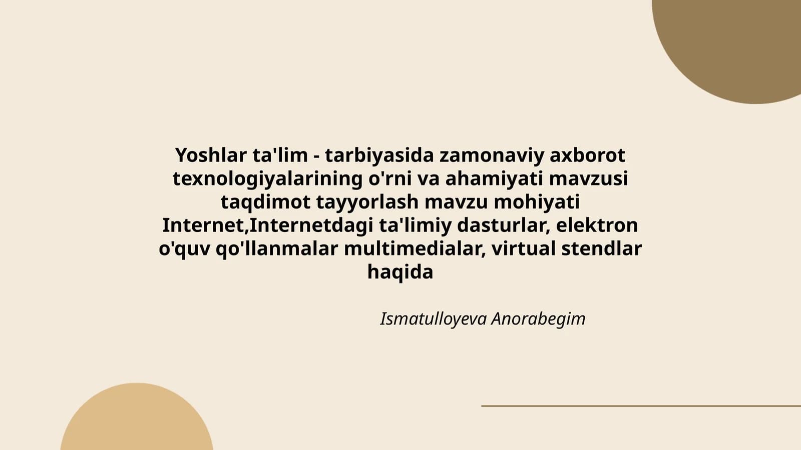 Yoshlar ta'lim - tarbiyasida zamonaviy axborot texnologiyalarining o'rni va ahamiyati