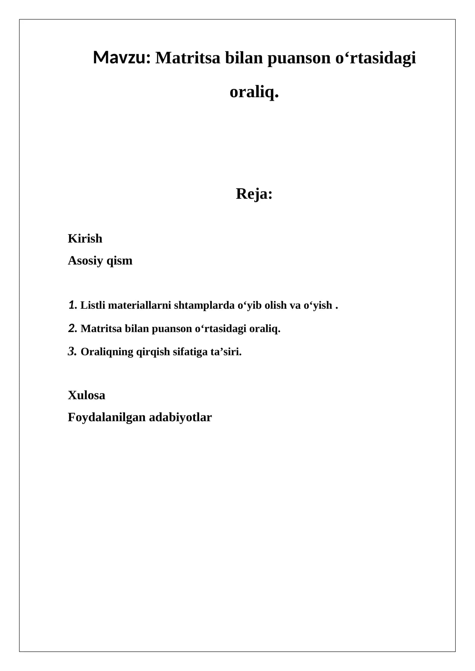 Matritsa bilan puanson o‘rtasidagi oraliq