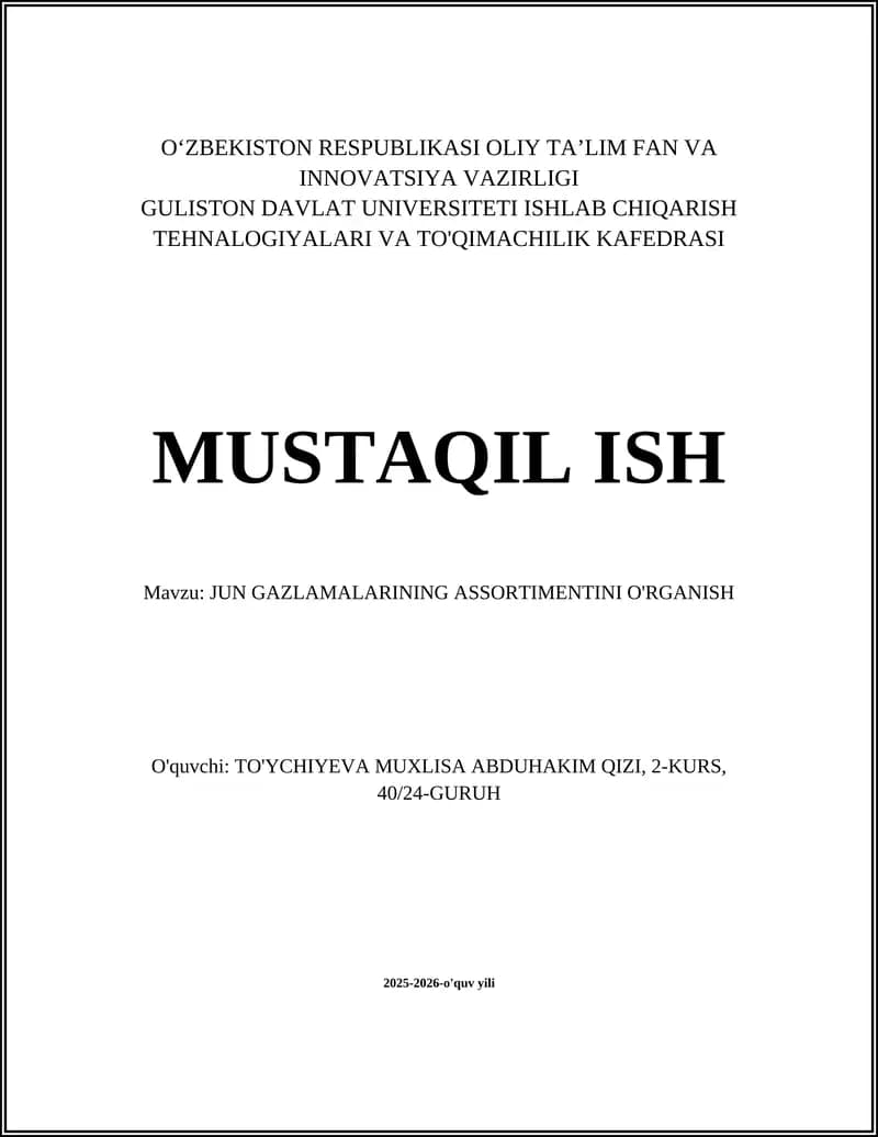 JUN GAZLAMALARINING ASSORTIMENTINI O'RGANISH