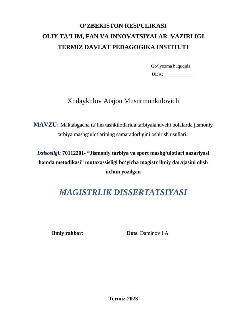 Maktabgacha ta’lim tashkilotlarida tarbiyalanuvchi bolalarda jismoniy tarbiya mashg‘ulotlarining samaradorligini oshirish usullari