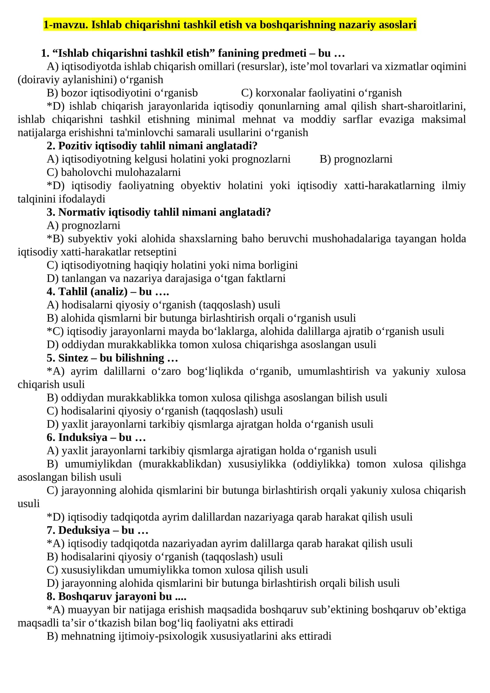 Ishlab chiqarishni tashkil etish va boshqarishning nazariy asoslari