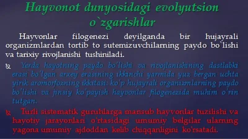Hayvonot Dunyosidagi Evolutision O'zgarishlar
