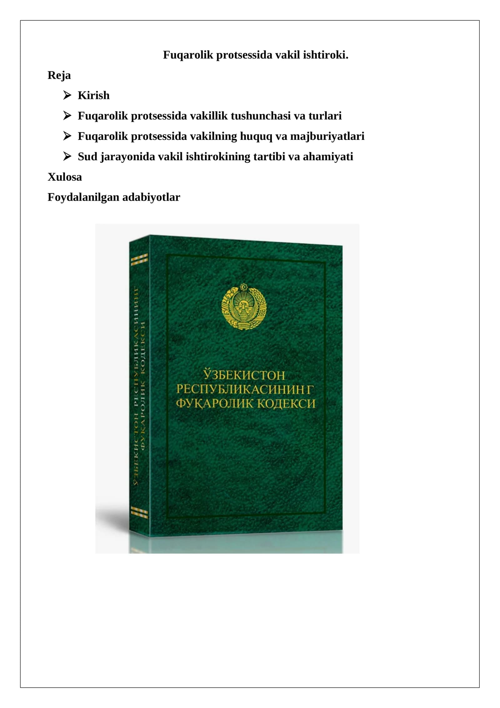 Fuqarolik protsessida vakil ishtiroki