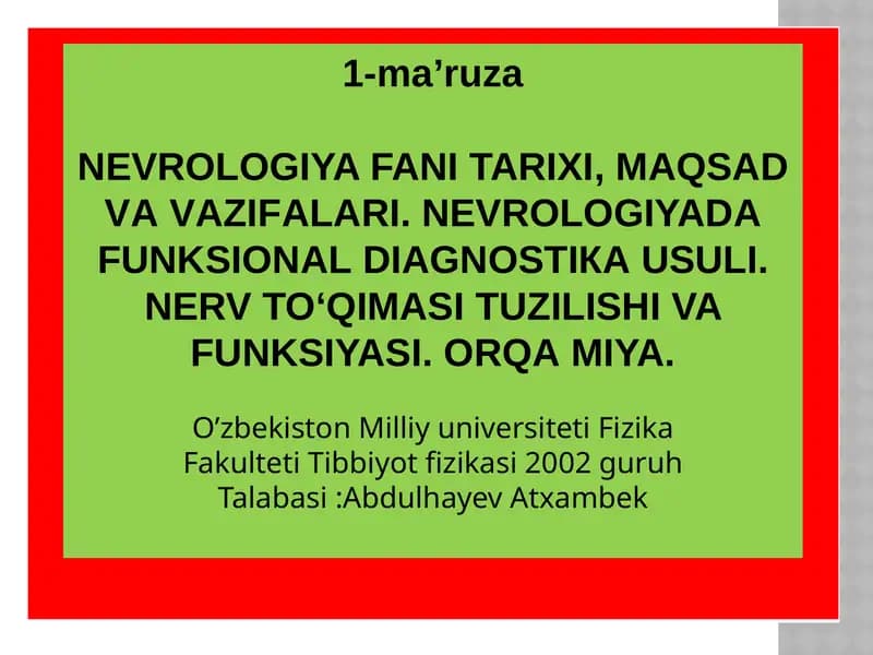 NEVROLOGIYA FANI TARIXI
