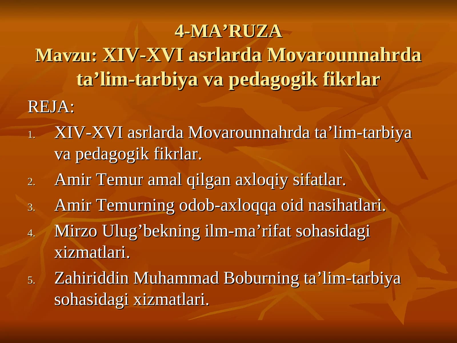 XIV-XVI asrlarda Movarounnahrda ta’lim-tarbiya va pedagogik fikrlar