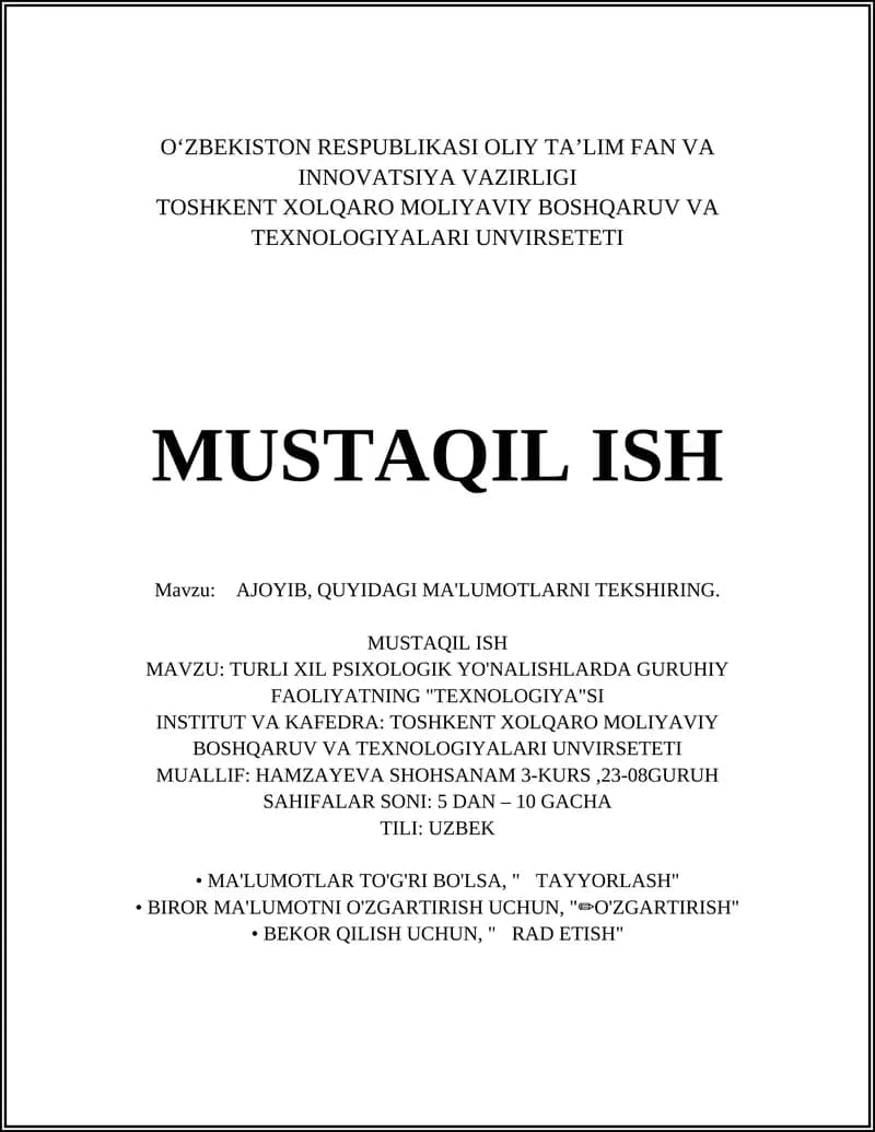 TURLI XIL PSIXOLOGIK YO'NALISHLARDA GURUHIY FAOLIYATNING "TEXNOLOGIYA"SI