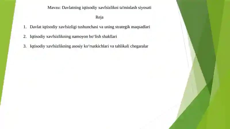 Davlatning iqtisodiy xavfsizlikni ta'minlash siyosati