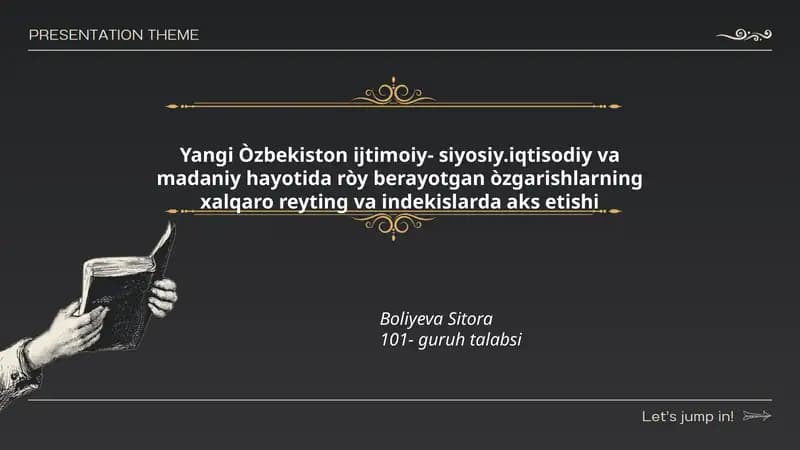 Yangi Òzbekiston ijtimoiy- siyosiy.iqtisodiy va madaniy hayotida ròy berayotgan òzgarishlarning xalqaro reyting va indekislarda aks etishi