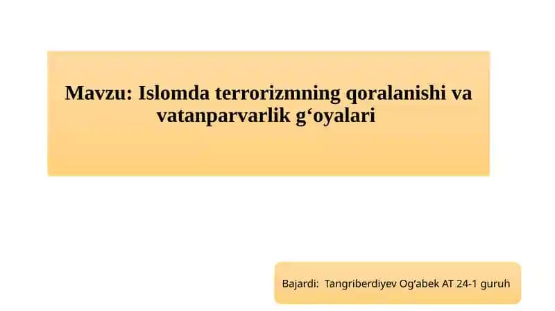 Islomda tinchlik va adolat