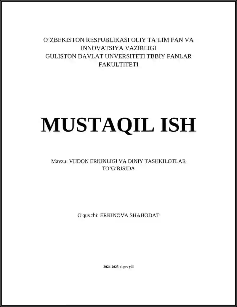 VIJDON ERKINLIGI VA DINIY TASHKILOTLAR