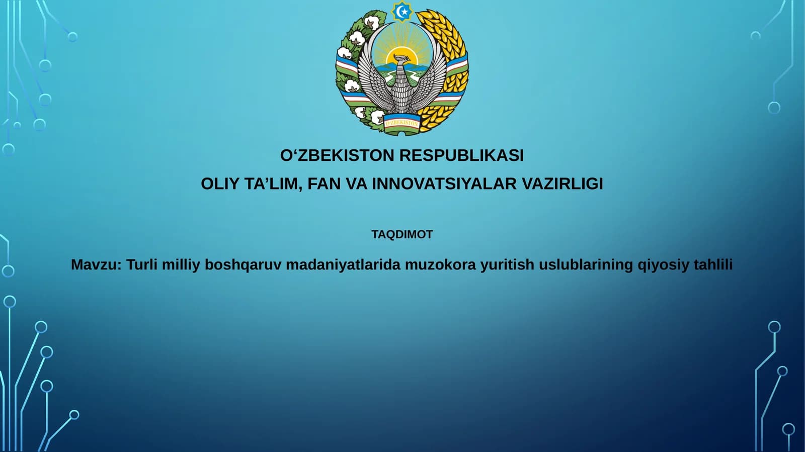 Muzokaralar uslubi va boshqaruvi