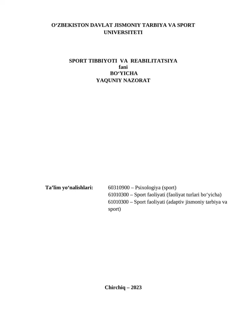 Sport Tibbiyoti va Reabilitatsiya