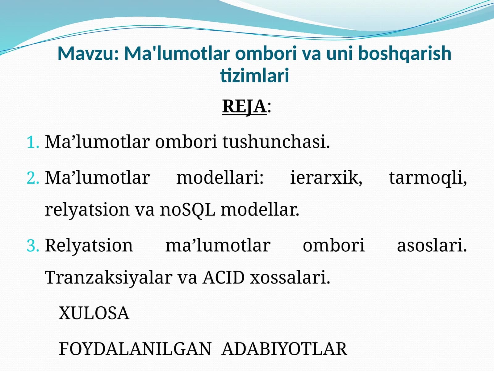 Ma'lumotlar ombori va uni boshqarish tizimlari