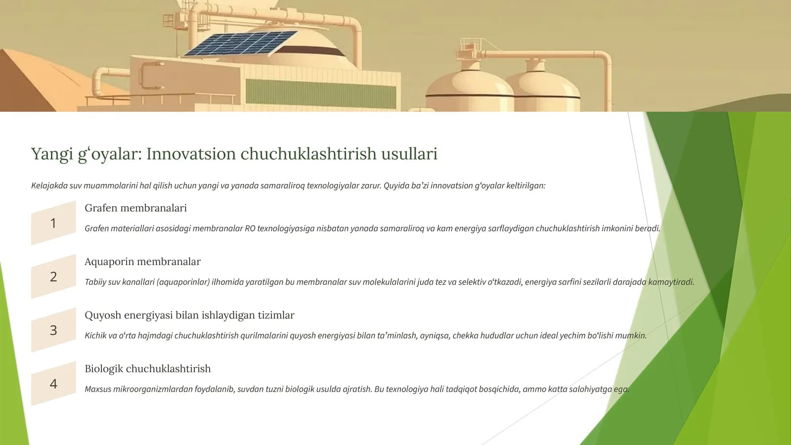 Yangi gʻoyalar: Innovatsion chuchuklashtirish usullari