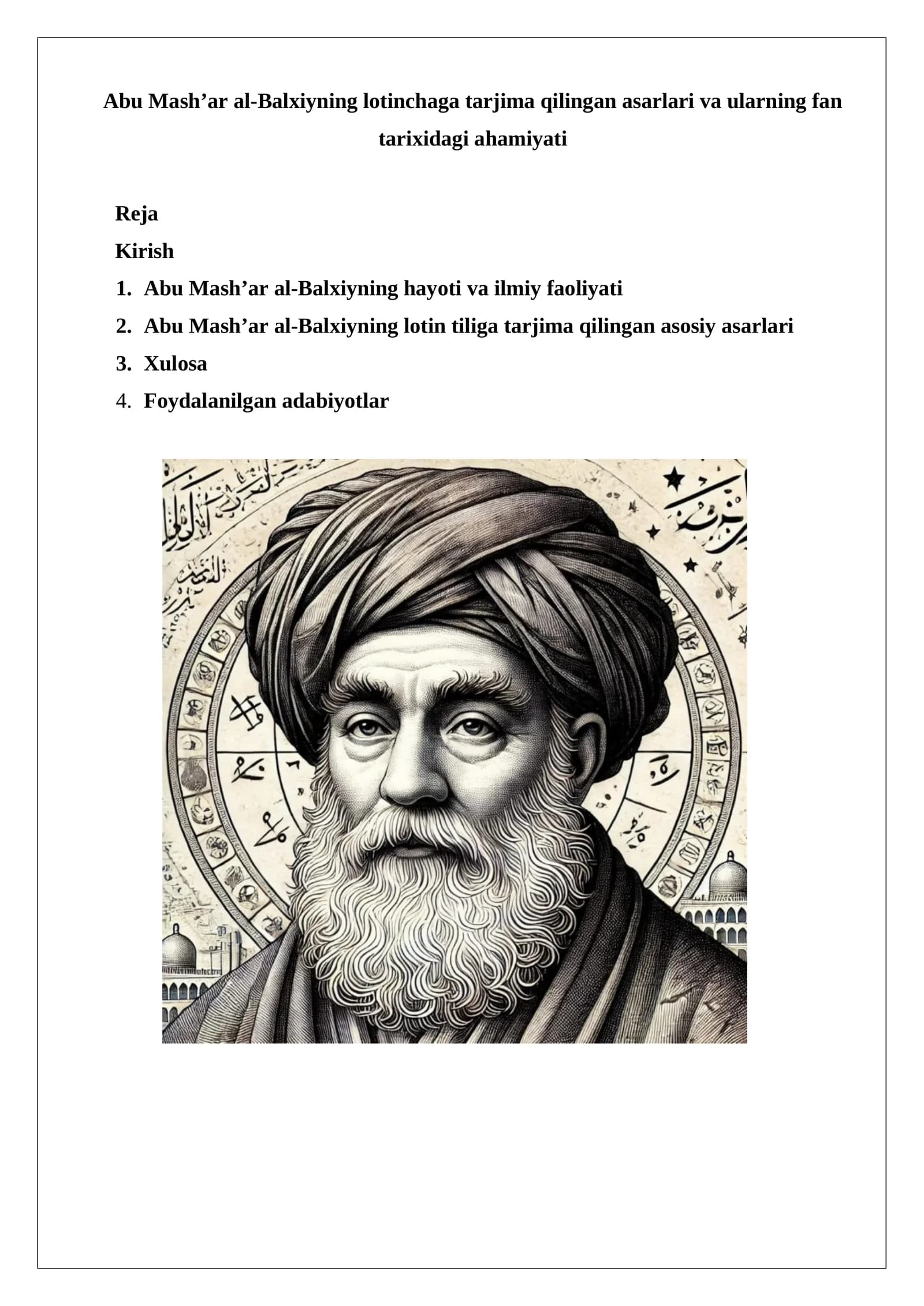 Abu Mash’ar al-Balxiyning lotinchaga tarjima qilingan asarlari va ularning fan tarixidagi ahamiyati