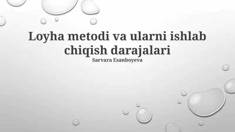 Loyha metodi va ularni ishlab chiqish darajalari