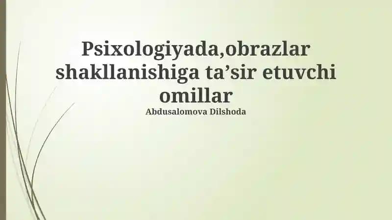 Kognitiv va Hissiy Jarayonlar Tasavvurlar Shakllanishida
