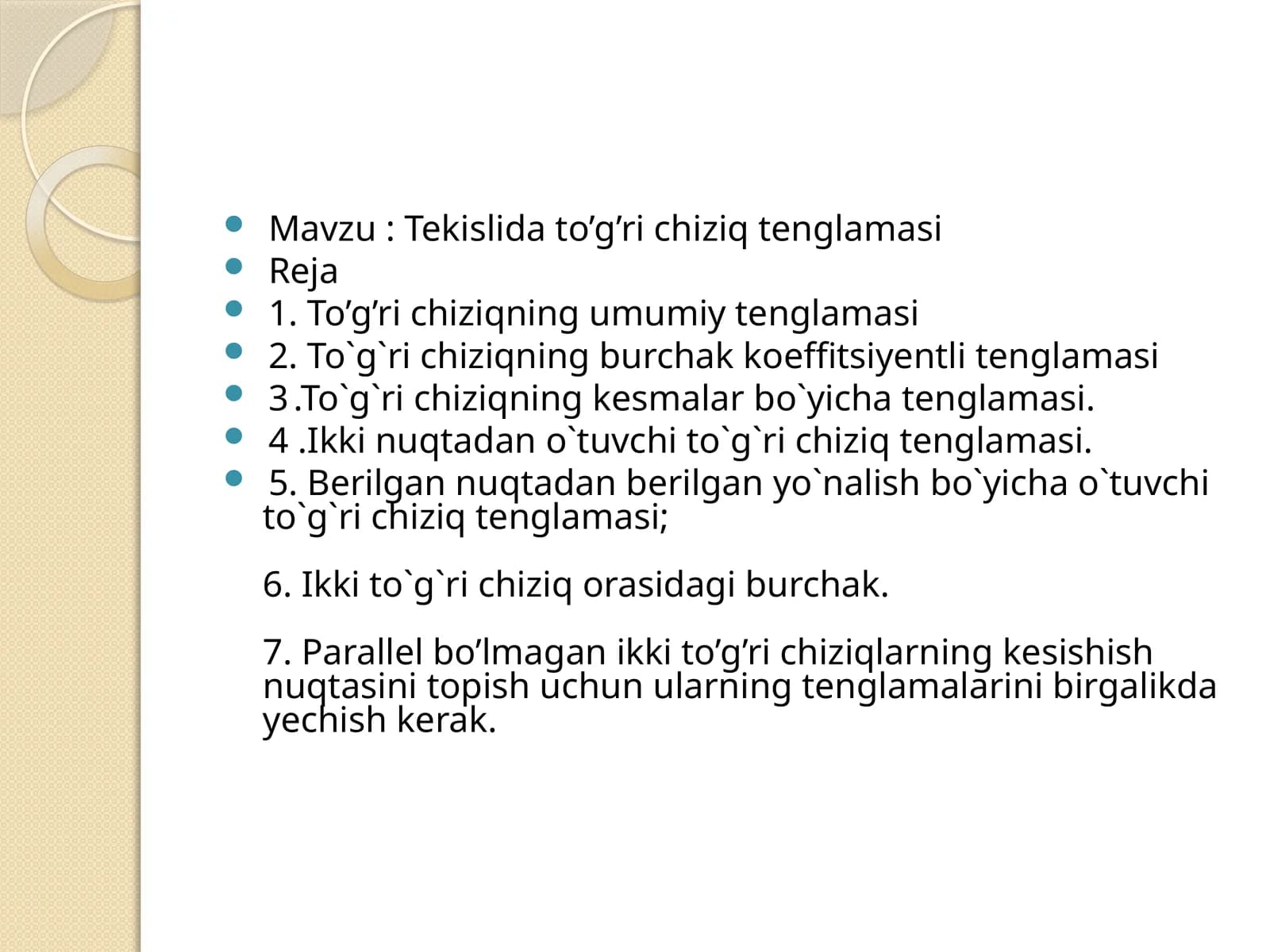 Tekislida to’g’ri chiziq tenglamasi