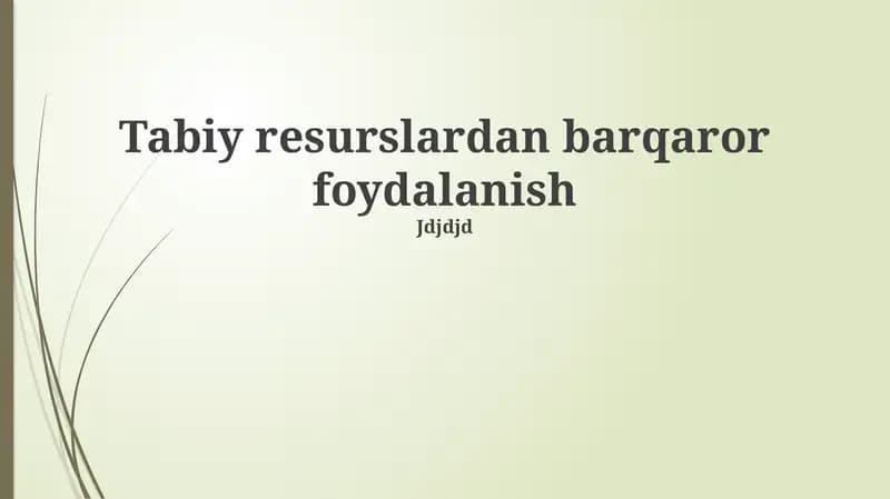 Barqaror Rivojlanish va Tabiiy Boyliklarni Muhofaza Qilish Strategiyasi