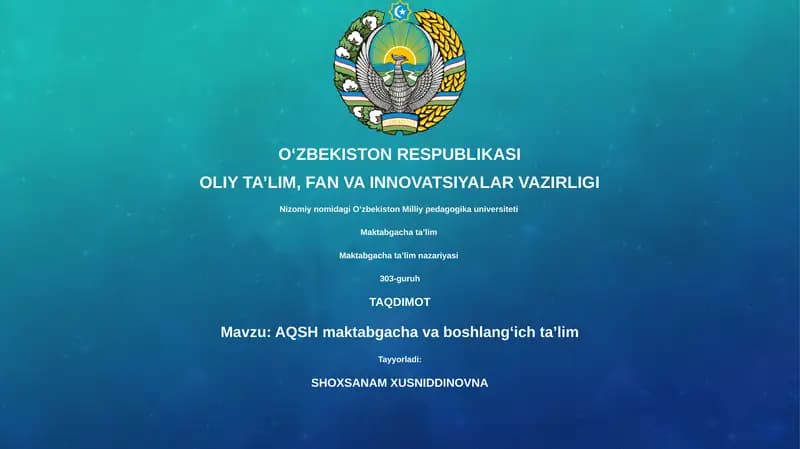 AQSH maktabgacha va boshlangʻich taʼlim