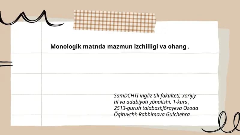 Monologik matnda mazmun izchilligi va ohang