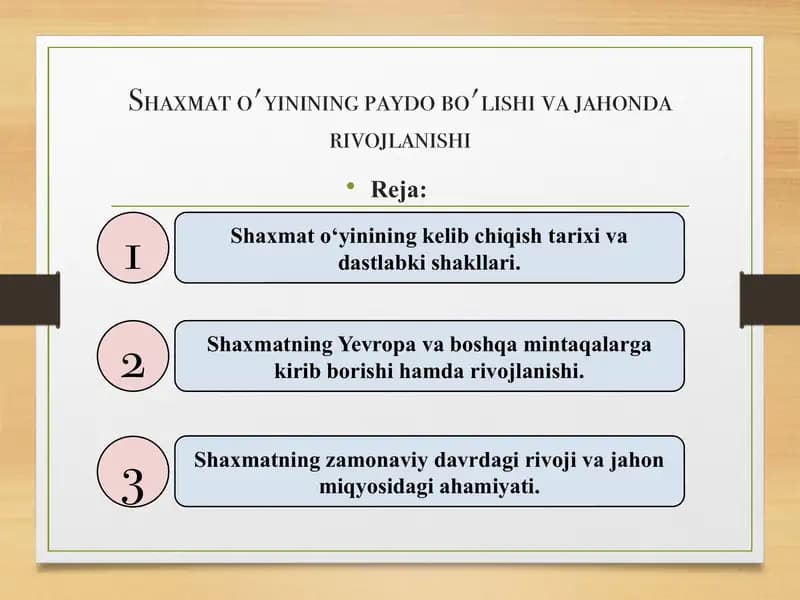 Shaxmat o'yinining paydo bo'lishi va jahonda rivojlanishi