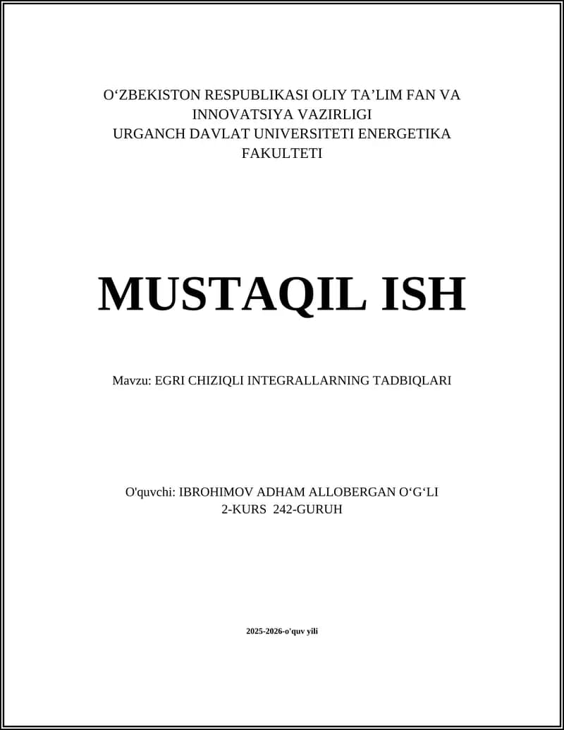 EGRI CHIZIQLI INTEGRALLARNING TADBIQLARI