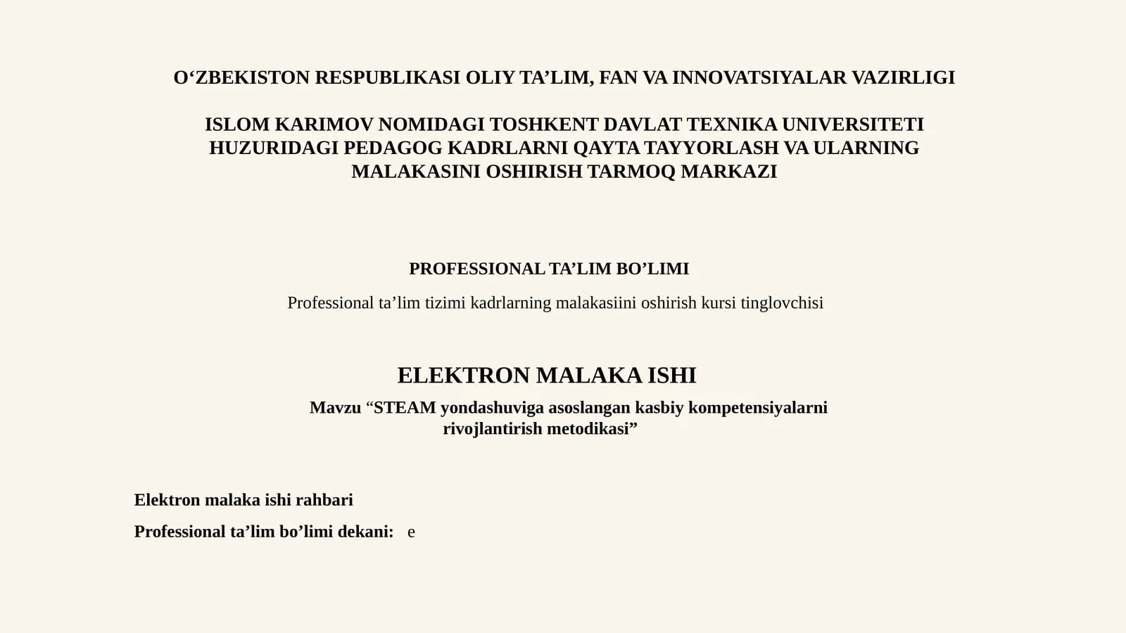STEAM yondashuviga asoslangan kasbiy kompetensiyalarni rivojlantirish metodikasi