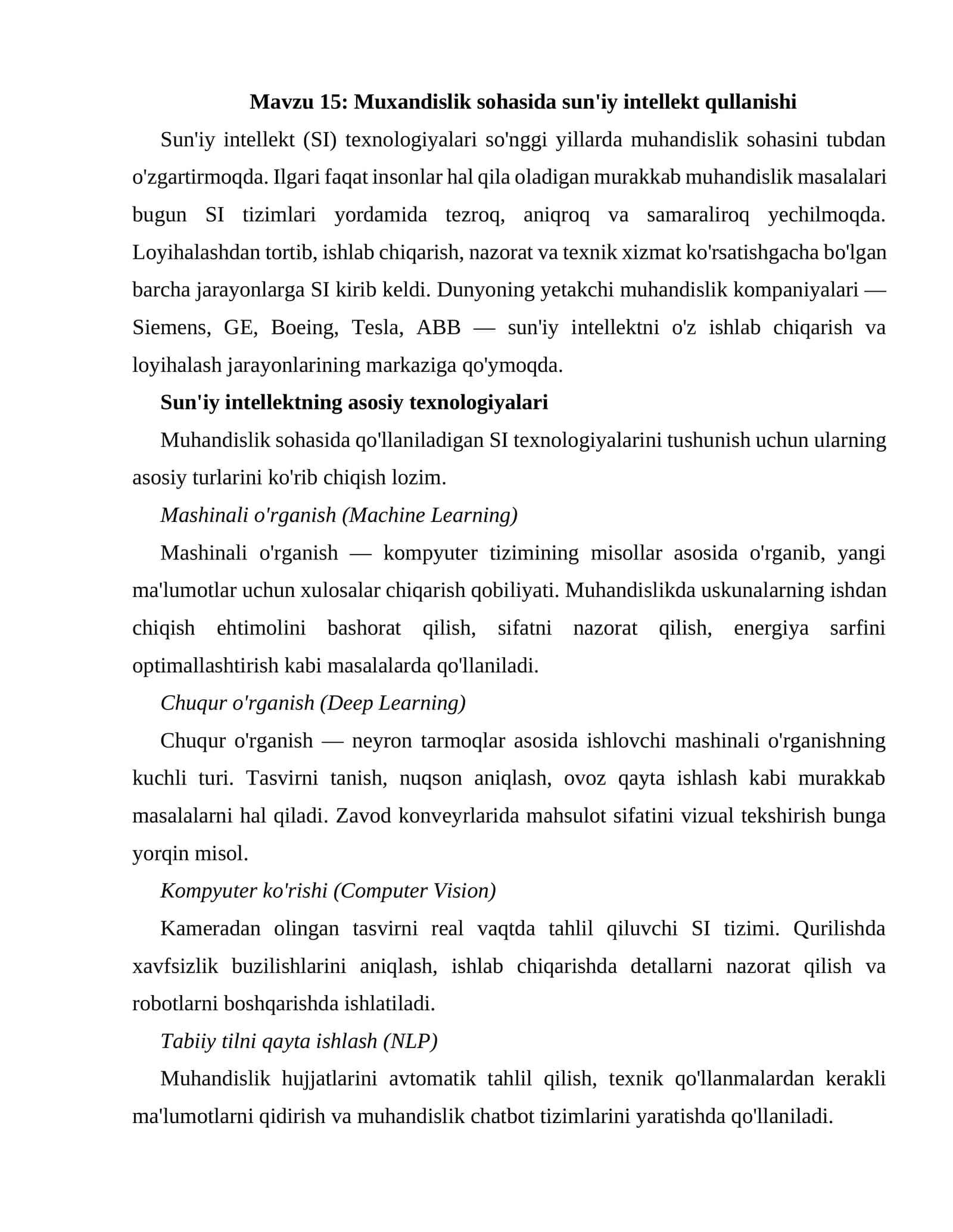 Sun'iy intellektning asosiy texnologiyalari