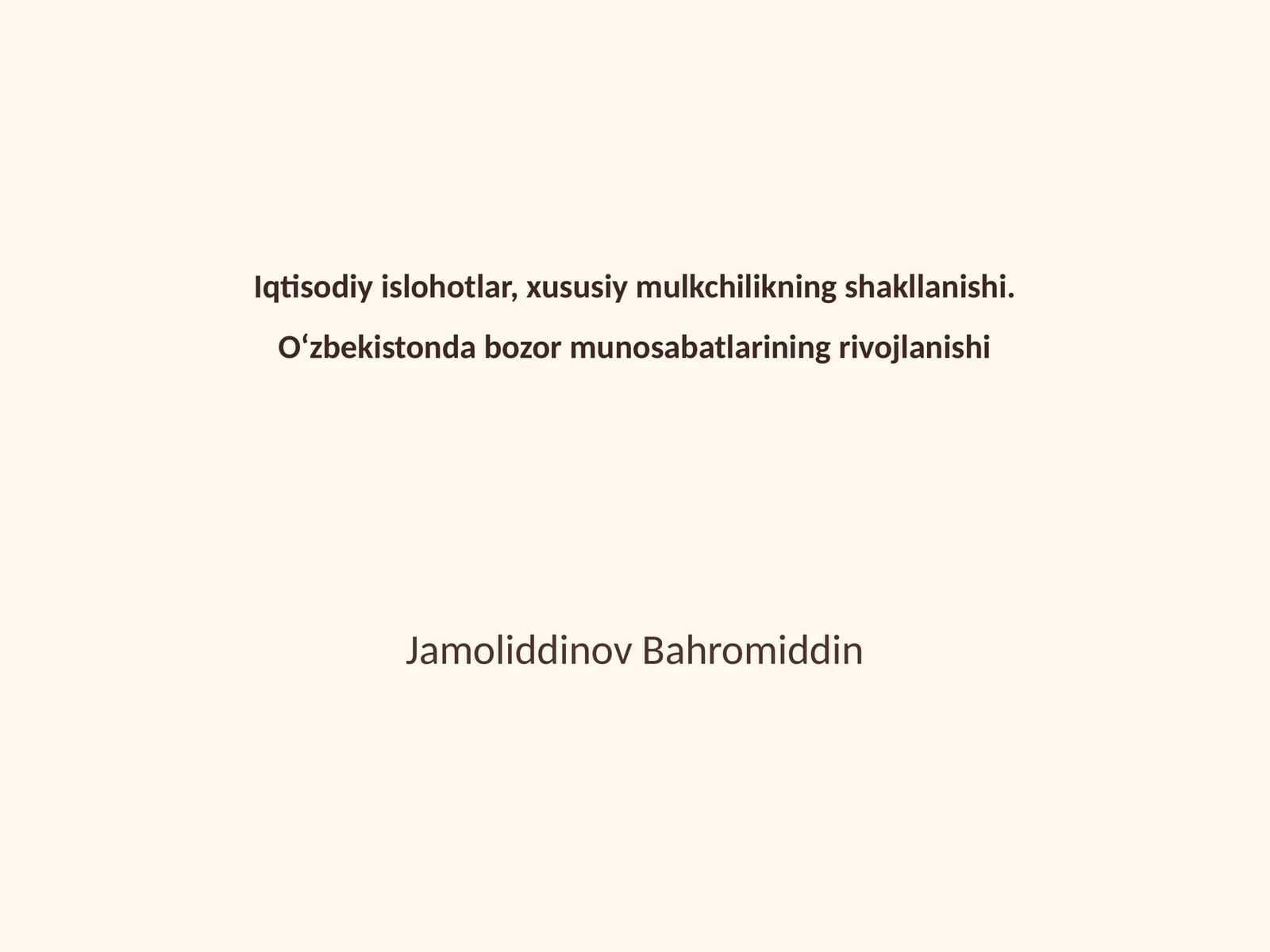 O‘zbekiston iqtisodiy islohotlarining tarixi