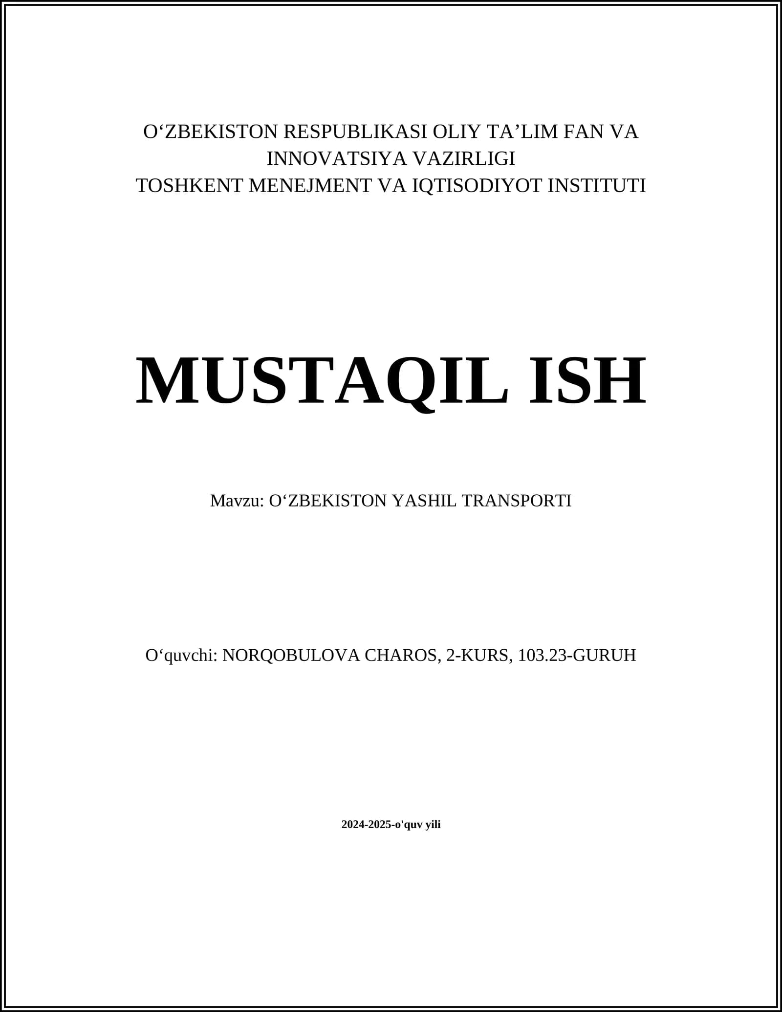 OʻZBEKISTON YASHIL TRANSPORTI