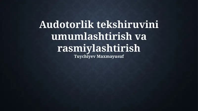 Ovozli Boshqaruvni Umumiylashtirish va Rasmiylashtirishga Kirish